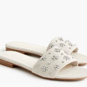 J. Crew Cream Embellished Slide Sandals, NWT